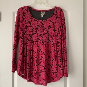 Textured & lace long sleeve